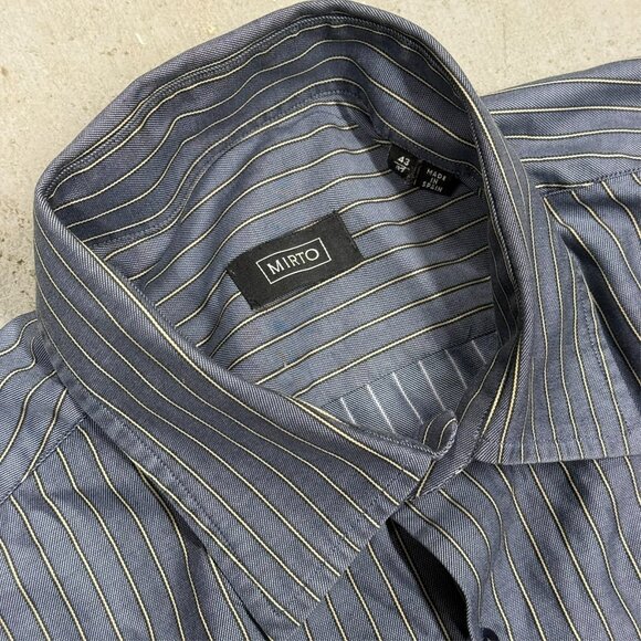 Mirto Dress Shirt Striped Blue/Yellow Made in Spain 100% Cotton 43 17 XL - Picture 6 of 9
